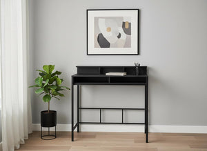HomeRoots 47" Black Wood and Metal H-Shape Computer Desk - Modern Executive Style with Ample Storage Space 489893