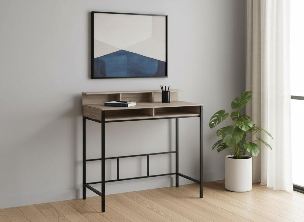 HomeRoots 47" Taupe and Black H-Shape Computer Desk - Modern Industrial Design for Stylish Home Offices 489894