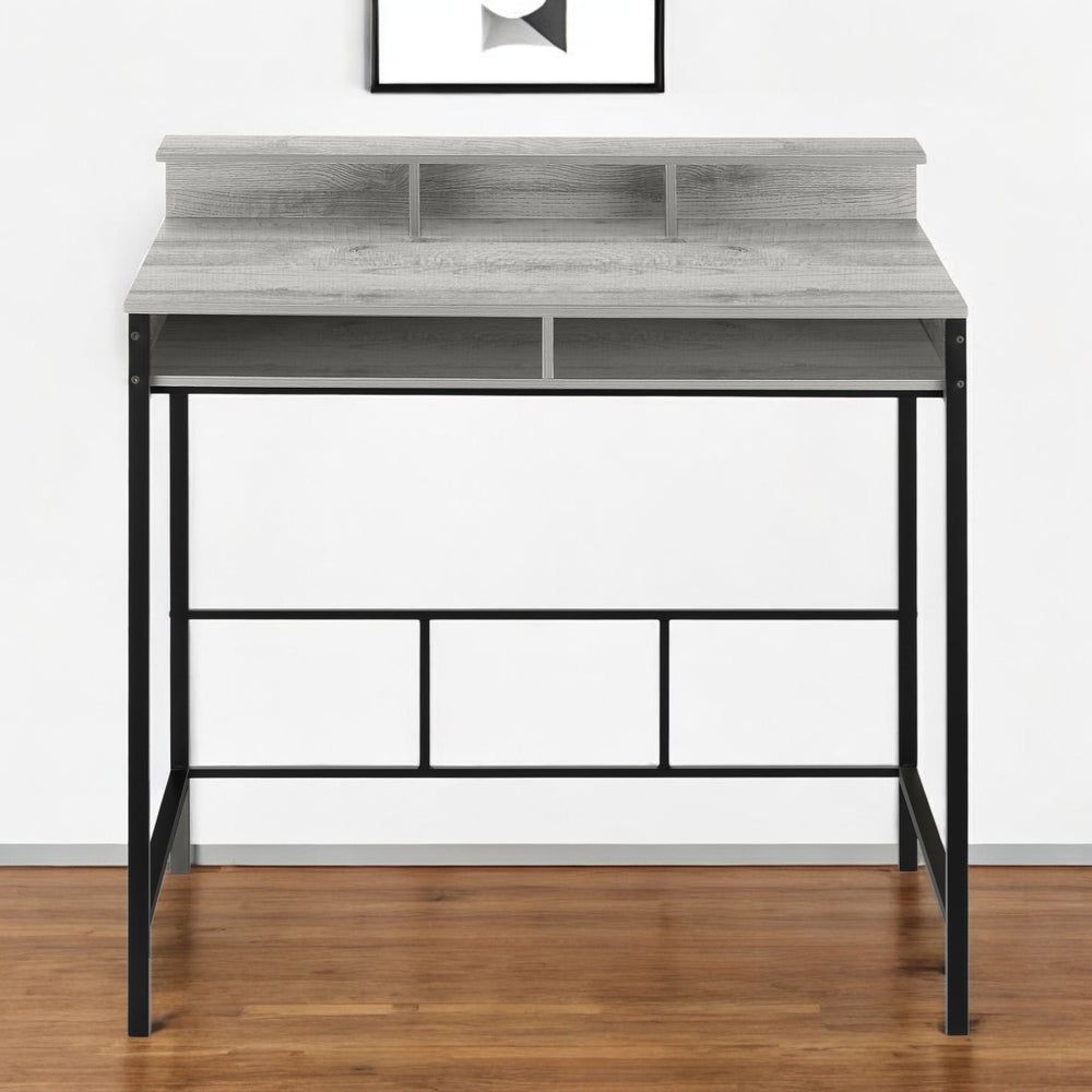 Homeroots 47" Gray And Black Wood And Metal Computer Desk – Stylish, Sturdy Design For Your Modern Office Suite   489895