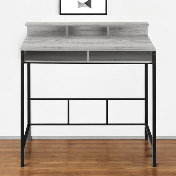 Homeroots 47" Gray And Black Wood And Metal Computer Desk – Stylish, Sturdy Design For Your Modern Office Suite   489895