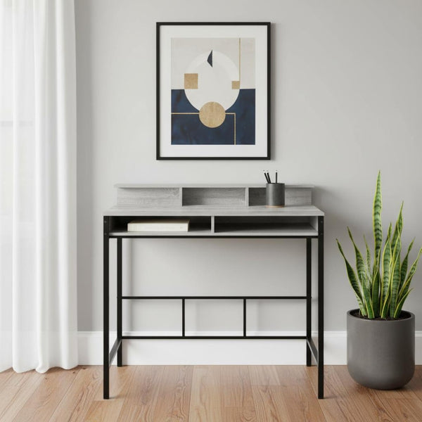 HomeRoots 47" Modern Gray and Black Wood and Metal Computer Desk - Spacious, Sturdy, and Stylish Workspace Solution 489895
