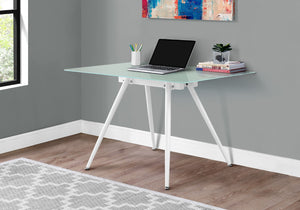 HomeRoots 47" White Glass and Metal Computer Desk - Modern Design for Stylish, Functional Workspaces at Home 489896