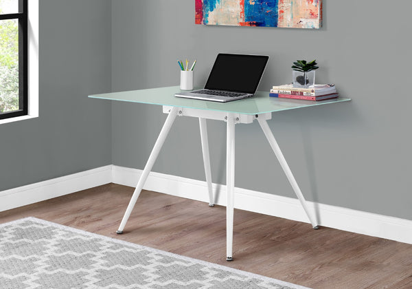 HomeRoots 47" White Glass and Metal Computer Desk - Modern Design for Stylish, Functional Workspaces at Home 489896
