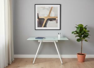 HomeRoots 47" White Glass and Metal Computer Desk - Modern Design for Stylish, Functional Workspaces at Home 489896