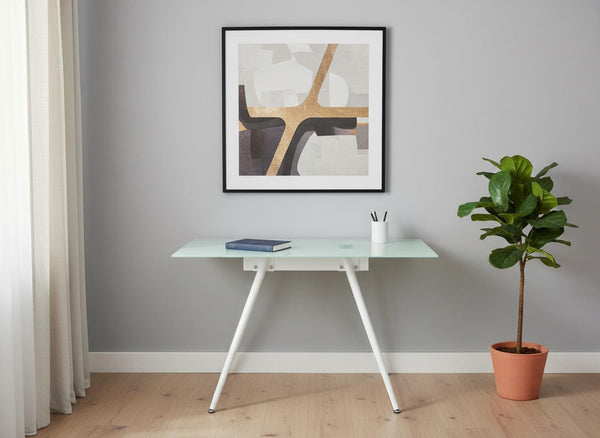 HomeRoots 47" White Glass and Metal Computer Desk - Modern Design for Stylish, Functional Workspaces at Home 489896