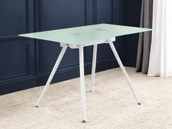 Homeroots 47" White Glass And Metal Computer Desk - Stylish Executive Design For A Modern Office Space   489896