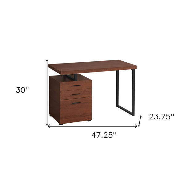Homeroots 47" Brown And Black Wood And Metal Sled Desk - Stylish, Versatile, And Functional With Three Drawers   489898