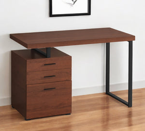 Homeroots 47" Brown And Black Wood And Metal Sled Desk - Stylish, Versatile, And Functional With Three Drawers   489898