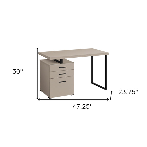 Homeroots 47" Taupe And Black Wood And Metal Sled Desk – Stylish, Versatile Office Workspace With 3 Drawers   489899