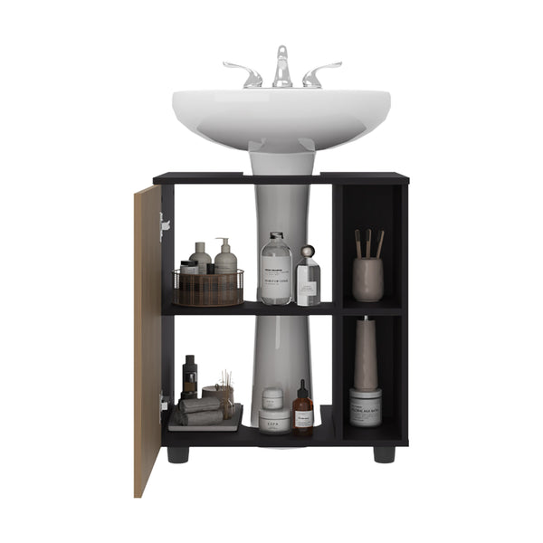 English Elm Under Sink Storage Cabinet with 2 Doors and Shelves — Sleek Oak & Black Wengue Finish for Bathrooms Natural+Black 27.17 L x 21.65 W x 5.91 H B097P395904