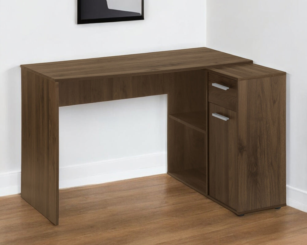 Homeroots 46" Brown Wood L Shape Computer Desk - Stylish, Sturdy Design With Hidden Storage For Your Office   489902
