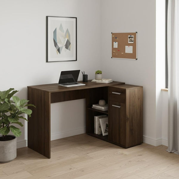 HomeRoots 46" Brown Wood L-Shaped Computer Desk - Stylish & Functional Home Office Upgrade with Storage Options 489902