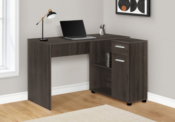 Homeroots 46" Brown Wood L Shape Computer Desk - Stylish, Sturdy Design With Hidden Storage For Your Office   489903