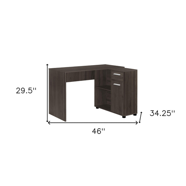 Homeroots 46" Brown Wood L Shape Computer Desk - Stylish, Sturdy Design With Hidden Storage For Your Office   489903