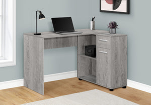 HomeRoots 46" Gray Wood L-Shaped Computer Desk – Modern, Space-Saving Design with Concealed Storage & Shelves 489904