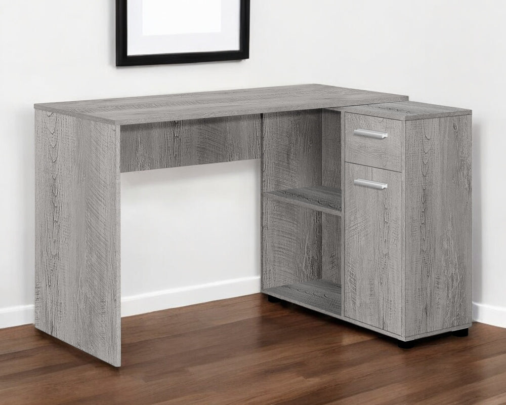 Homeroots 46" Gray Wood L Shape Computer Desk - Stylish & Durable Home Office Furniture With Hidden Storage   489904