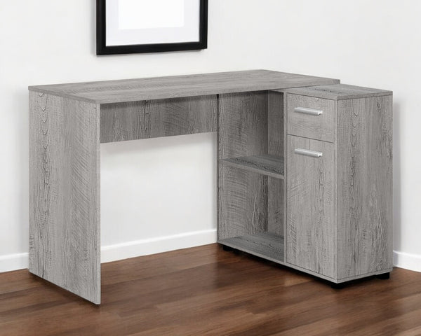 Homeroots 46" Gray Wood L Shape Computer Desk - Stylish & Durable Home Office Furniture With Hidden Storage   489904
