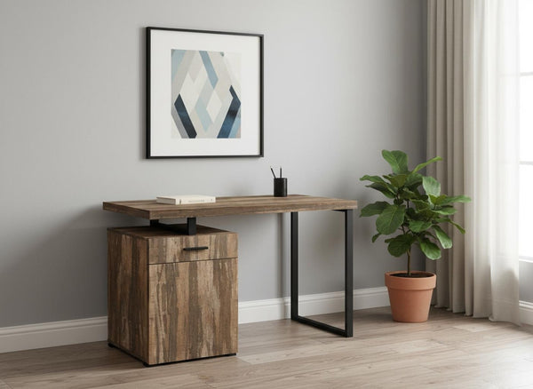 HomeRoots 47" Brown and Black Wood and Metal Sled Computer Desk - Stylish, Versatile, and Space-Saving Design 489905