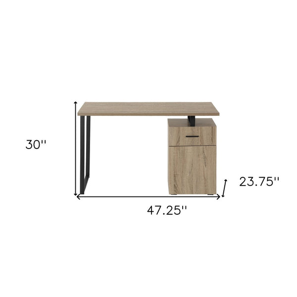 Homeroots 47" Taupe And Black Wood And Metal Sled Computer Desk - Stylish, Adjustable, Durable & Functional Design   489906