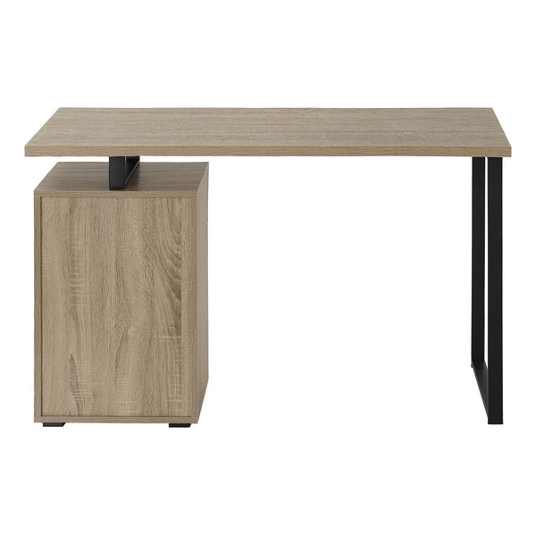 HomeRoots 47" Taupe and Black Wood and Metal Sled Desk - Modern Workspace Solution with Ample Storage Options 489906