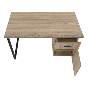 HomeRoots 47" Taupe and Black Wood and Metal Sled Desk - Modern Workspace Solution with Ample Storage Options 489906