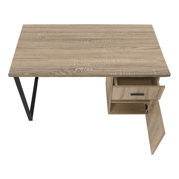 HomeRoots 47" Taupe and Black Wood and Metal Sled Desk - Modern Workspace Solution with Ample Storage Options 489906