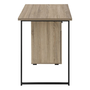 HomeRoots 47" Taupe and Black Wood and Metal Sled Desk - Modern Workspace Solution with Ample Storage Options 489906