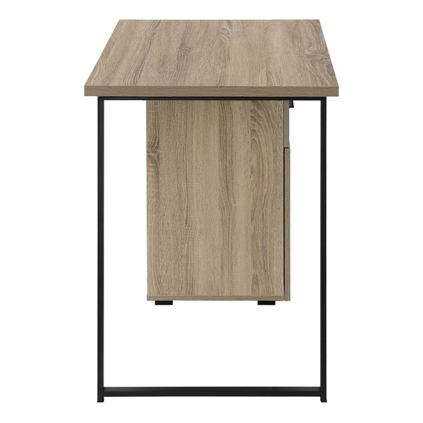 HomeRoots 47" Taupe and Black Wood and Metal Sled Desk - Modern Workspace Solution with Ample Storage Options 489906