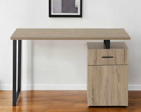 Homeroots 47" Taupe And Black Wood And Metal Sled Computer Desk - Stylish, Adjustable, Durable & Functional Design   489906