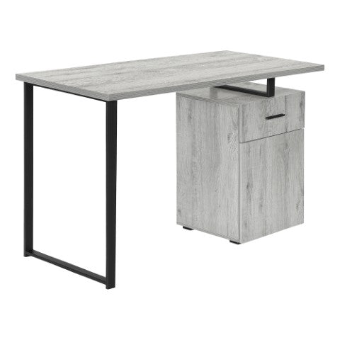 Homeroots 47" Stylish Gray And Black Wood And Metal Sled Computer Desk With Adjustable Assembly And Storage   489907