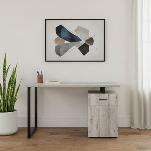 HomeRoots 47" Sleek Gray and Black Industrial Sled Computer Desk with Hidden Storage for Your Workspace Needs 489907