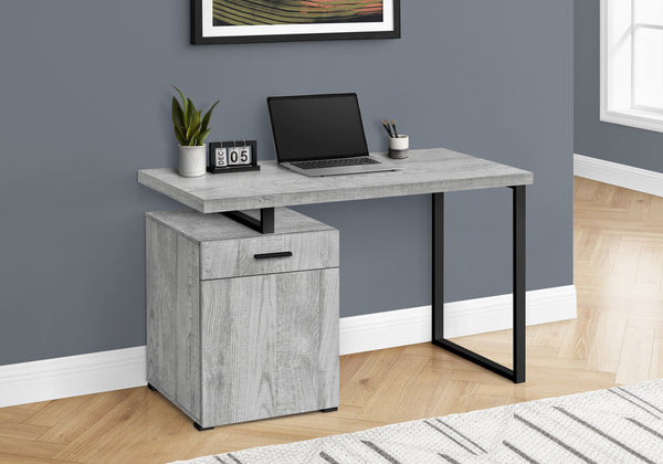 Homeroots 47" Stylish Gray And Black Wood And Metal Sled Computer Desk With Adjustable Assembly And Storage   489907
