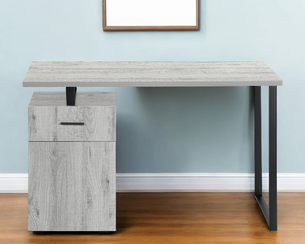 Homeroots 47" Stylish Gray And Black Wood And Metal Sled Computer Desk With Adjustable Assembly And Storage   489907