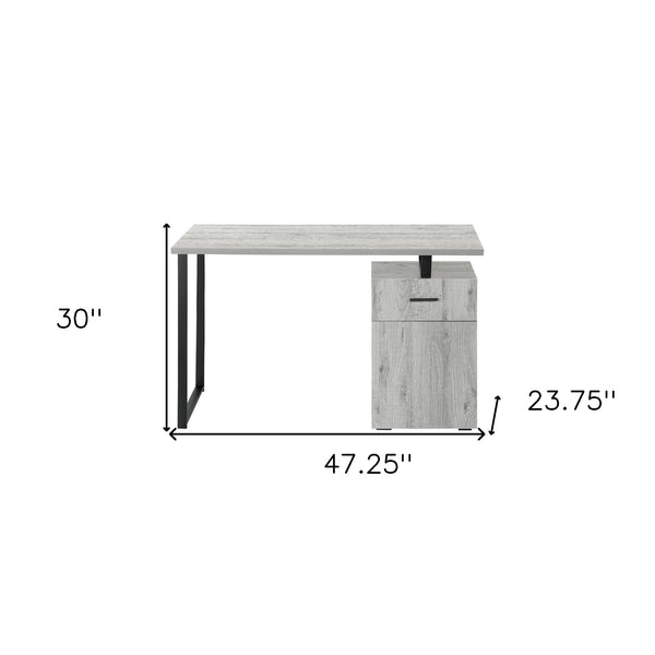 Homeroots 47" Stylish Gray And Black Wood And Metal Sled Computer Desk With Adjustable Assembly And Storage   489907