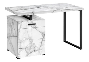 HomeRoots 47" Sleek White and Black Sled Desk with Metal Accents – Modern Design, Reversible Assembly & Storage 489908