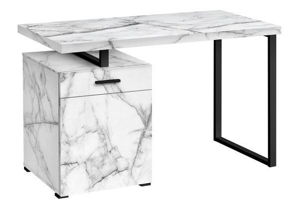 HomeRoots 47" Sleek White and Black Sled Desk with Metal Accents – Modern Design, Reversible Assembly & Storage 489908
