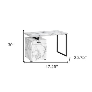 Homeroots 47" Sleek White And Black Wood And Metal Sled Computer Desk With Versatile Assembly And Storage   489908