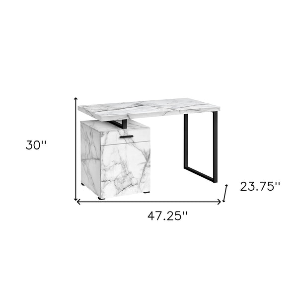 Homeroots 47" Sleek White And Black Wood And Metal Sled Computer Desk With Versatile Assembly And Storage   489908