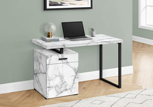 HomeRoots 47" Sleek White and Black Sled Desk with Metal Accents – Modern Design, Reversible Assembly & Storage 489908