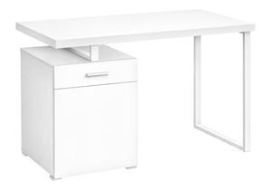 HomeRoots 47" Sleek White Wood & Metal Sled Desk - Versatile, Reversible Design for Modern Workspaces & Storage 489909