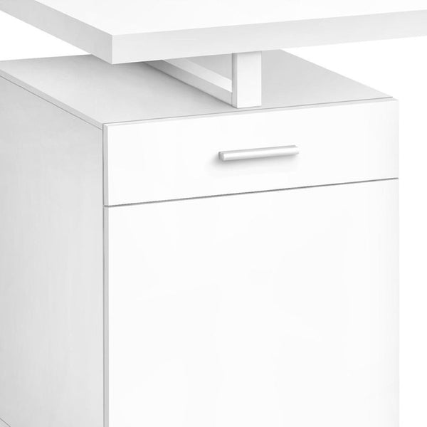 HomeRoots 47" Sleek White Wood & Metal Sled Desk - Versatile, Reversible Design for Modern Workspaces & Storage 489909