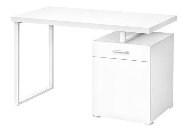 HomeRoots 47" Sleek White Wood & Metal Sled Desk - Versatile, Reversible Design for Modern Workspaces & Storage 489909