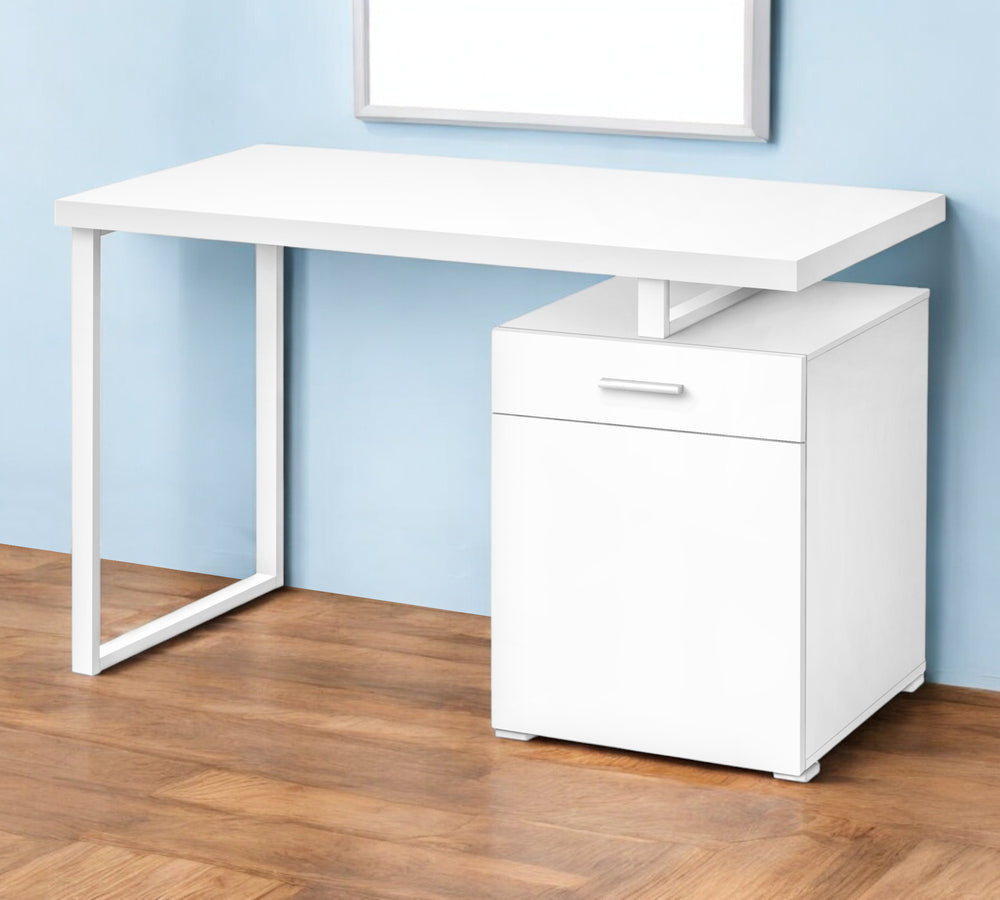 Homeroots 47" White Wood & Metal Sled Computer Desk - Stylish, Adjustable, And Durable For Your Office Space   489909