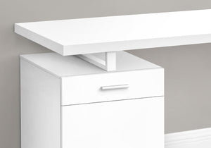 HomeRoots 47" Sleek White Wood & Metal Sled Desk - Versatile, Reversible Design for Modern Workspaces & Storage 489909