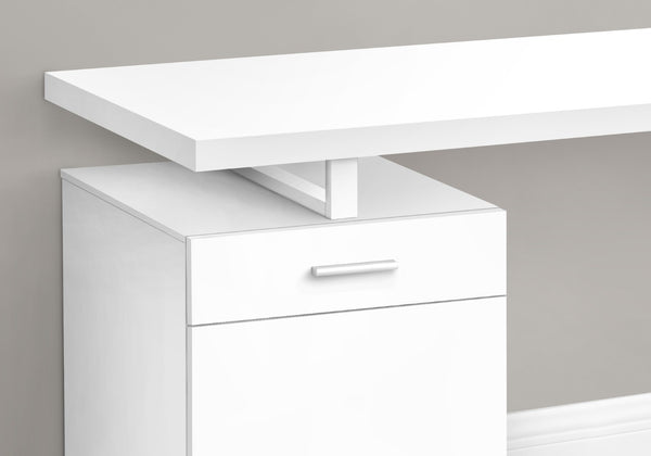 HomeRoots 47" Sleek White Wood & Metal Sled Desk - Versatile, Reversible Design for Modern Workspaces & Storage 489909