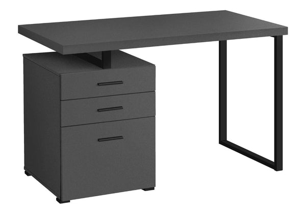 HomeRoots 47" Contemporary Gray and Black Wood-Metal Sled Desk with 3 Drawers – Stylish, Durable, Versatile Workspace 489910
