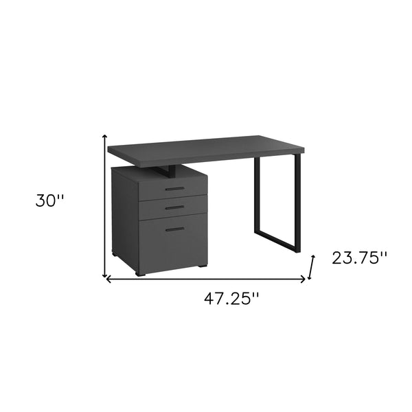 Homeroots 47" Gray And Black Wood & Metal Sled Computer Desk With 3 Drawers For Stylish Office Organization   489910