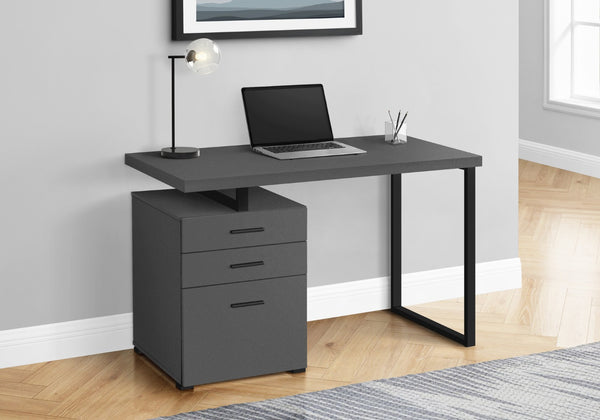 HomeRoots 47" Contemporary Gray and Black Wood-Metal Sled Desk with 3 Drawers – Stylish, Durable, Versatile Workspace 489910