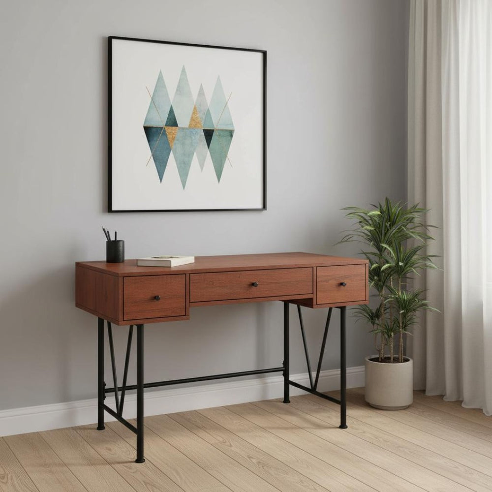 HomeRoots 47" Stylish Brown and Black Computer Desk with Three Drawers for Modern Home Office Efficiency 489912