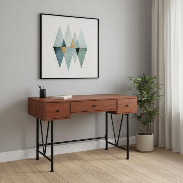 HomeRoots 47" Stylish Brown and Black Computer Desk with Three Drawers for Modern Home Office Efficiency 489912